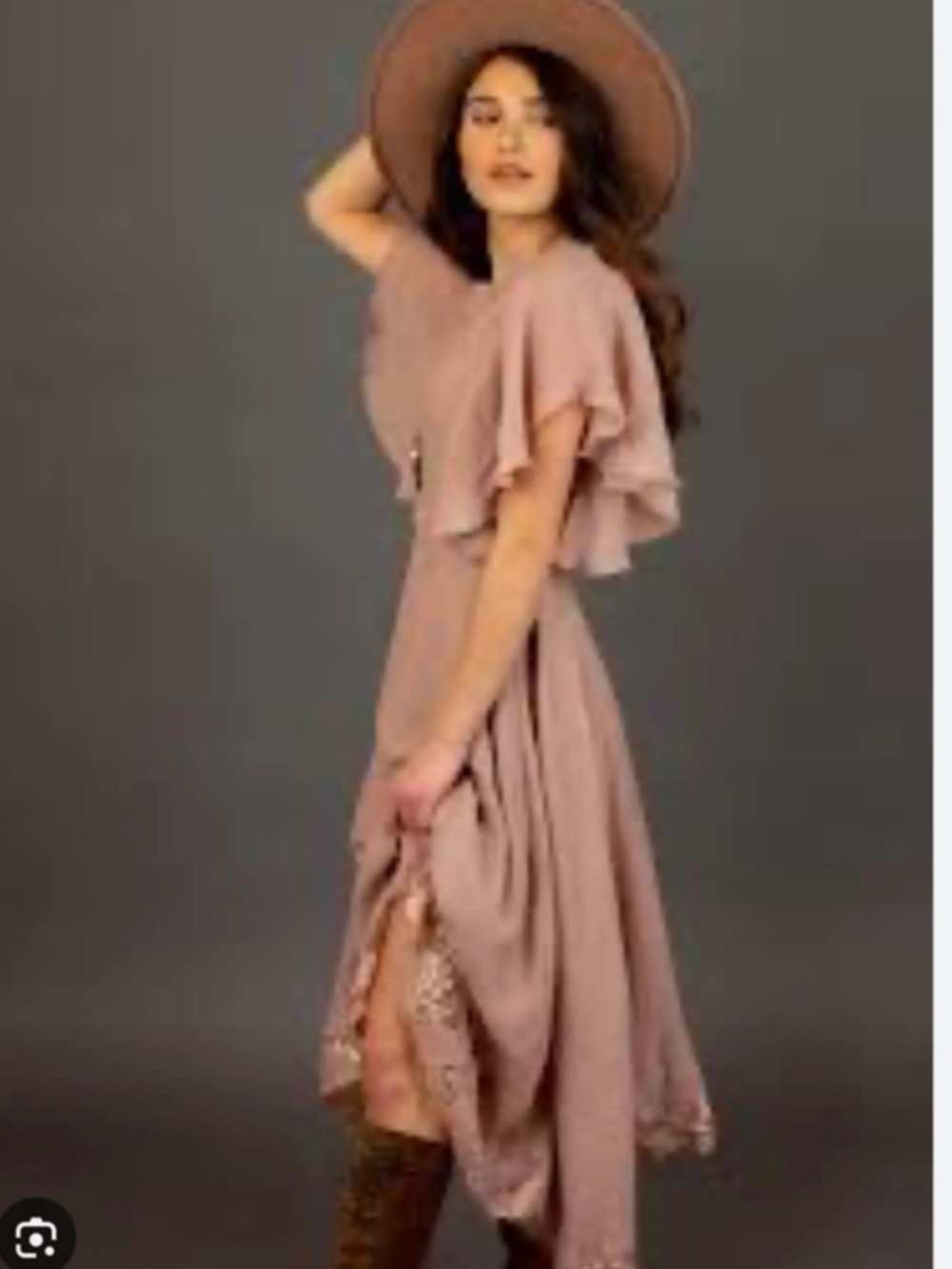 Joy Folie Women’s Dusty Rose Flutter‎ Sleeve Lace-Hem Dress XS
